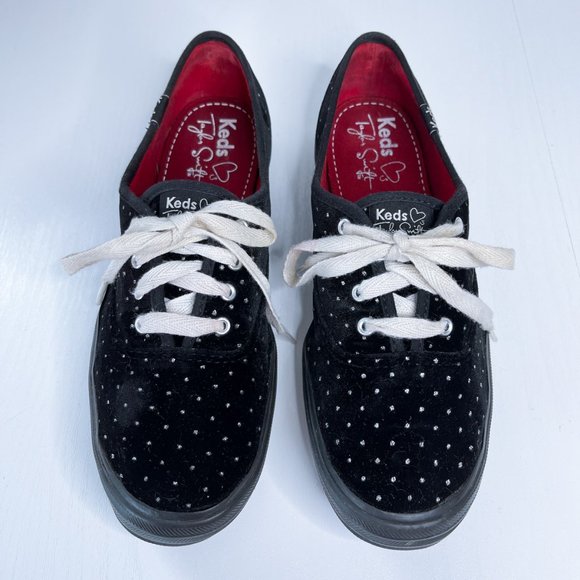 Keds x Taylor Swift ♥ 034 Black Velvet Silver Polka Dot Lace Sneakers Women Sz 7 - Picture 3 of 12